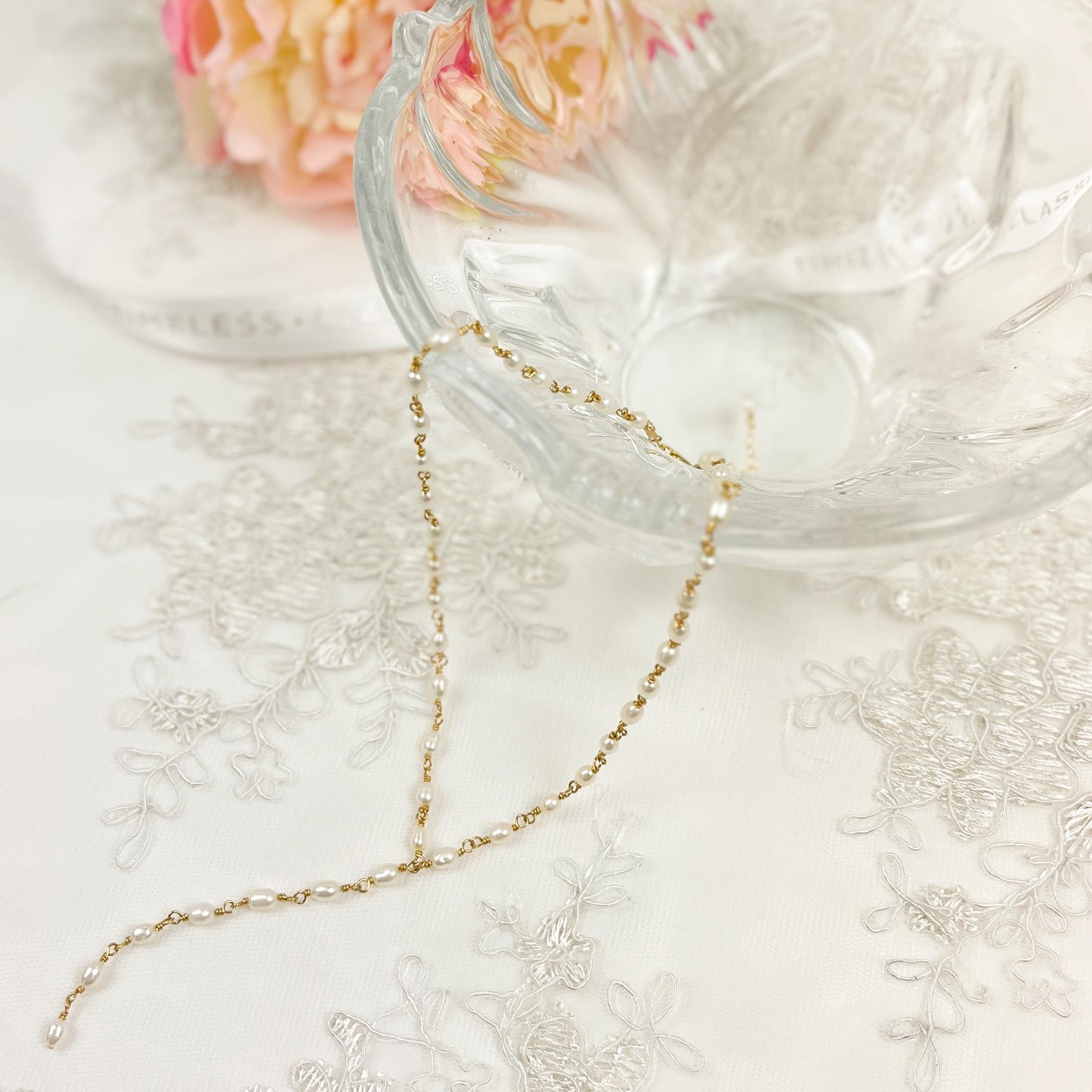 Gold Wedding Necklace Freshwater Pearl Lariat Bridal Shower Jewelry Gift Idea for Mother of Bride or Groom Jewellery Present Bride Heirloom