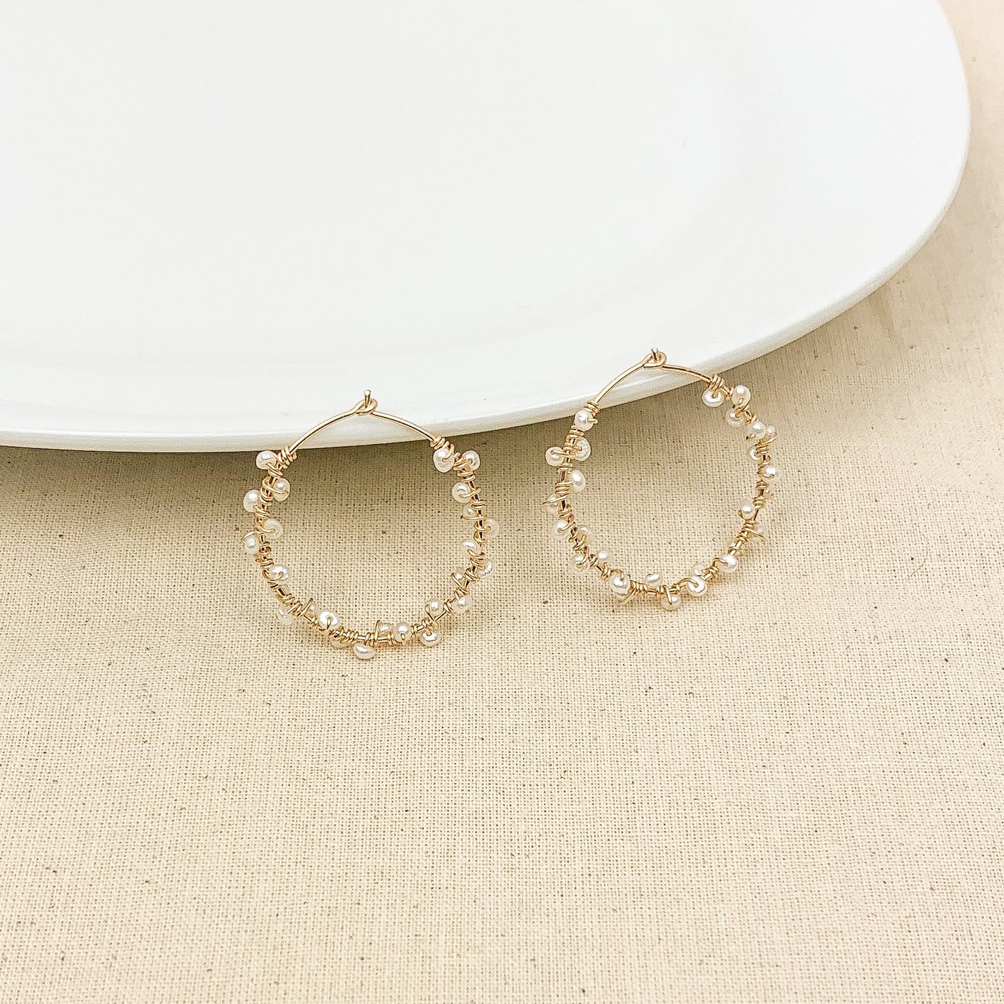Hoop Earrings Freshwater Pearl Gold Jewelry Silver Jewellery Gift Idea for Anniversary Handmade Dainty Present Wife Girlfriend Loved One Her