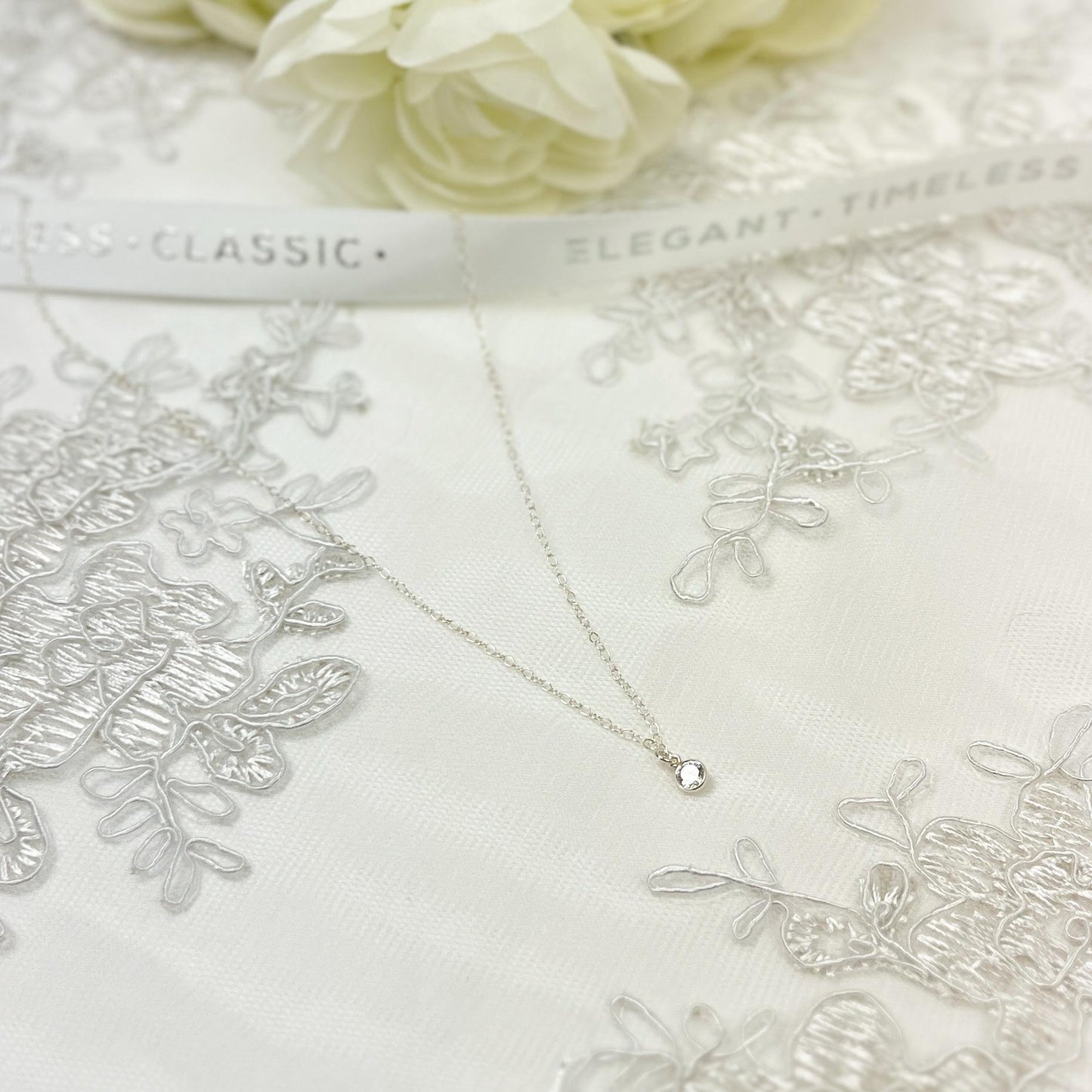 Cubic Zirconia Stone Pendant Necklace Drop Dangle Minimalist Dainty Wedding Gift Idea Maid of Honor Proposal Present Bridal Shower Jewelry