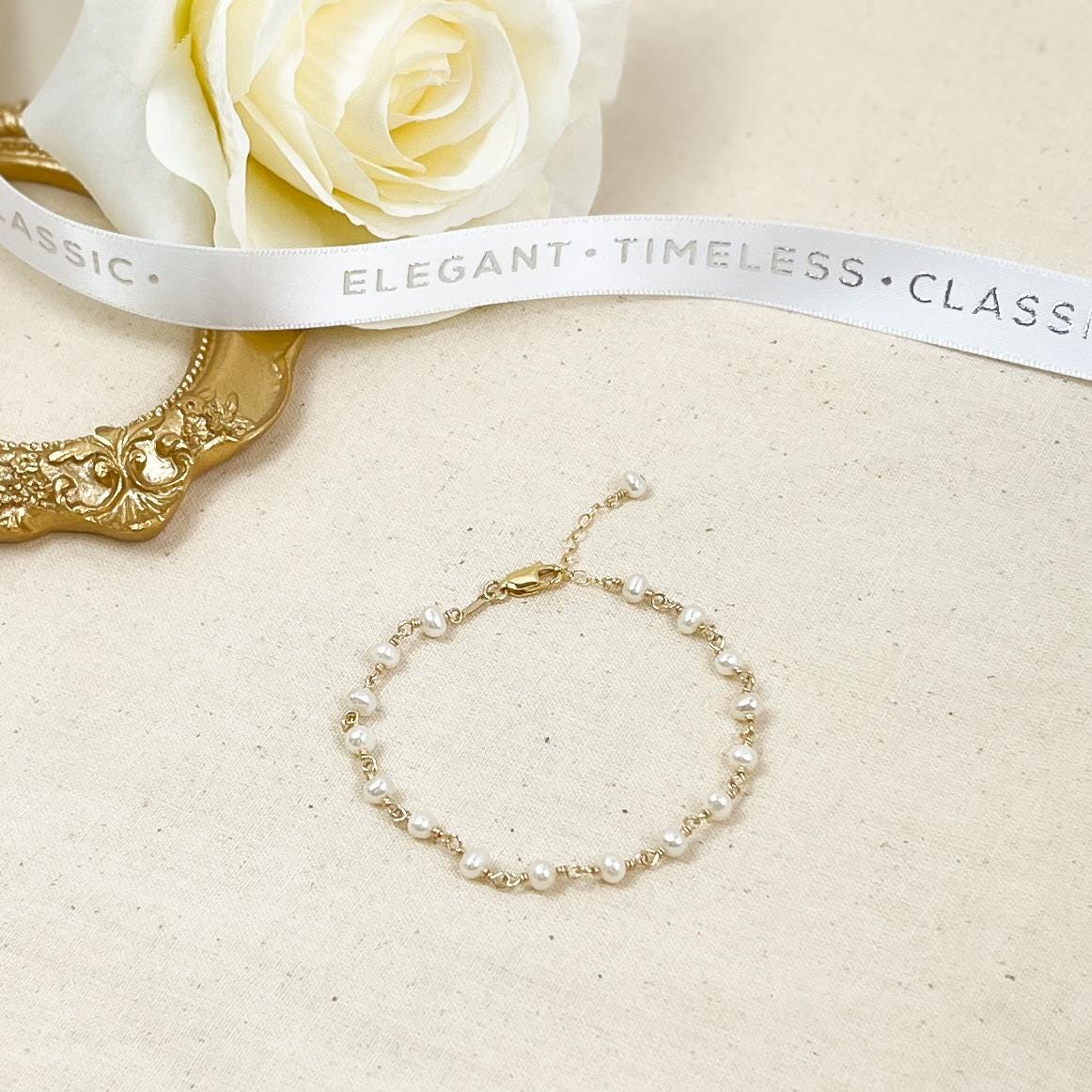 Freshwater Pearl Elegant Beaded Bracelet Gift Idea for Wife Handmade Jewelry Anniversary Present Valentines Day Women Girlfriend Birthday