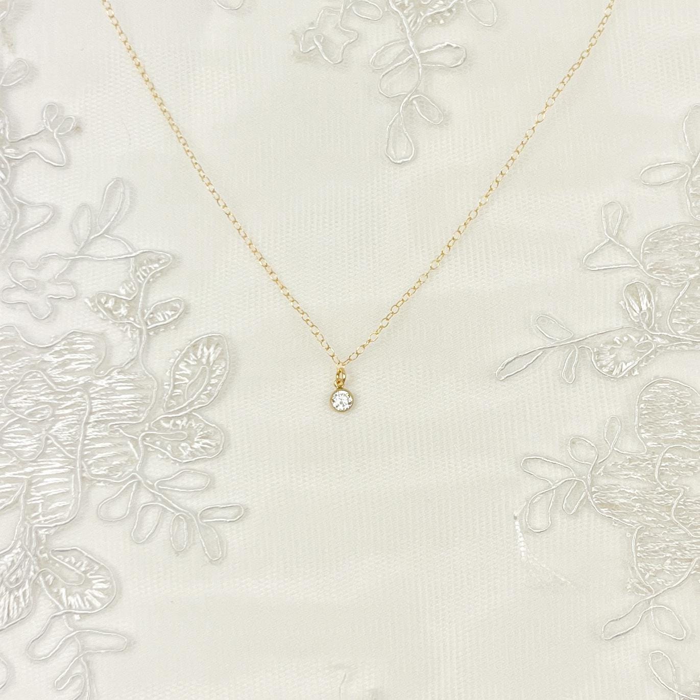 Cubic Zirconia Stone Pendant Necklace Drop Dangle Minimalist Dainty Wedding Gift Idea Maid of Honor Proposal Present Bridal Shower Jewelry