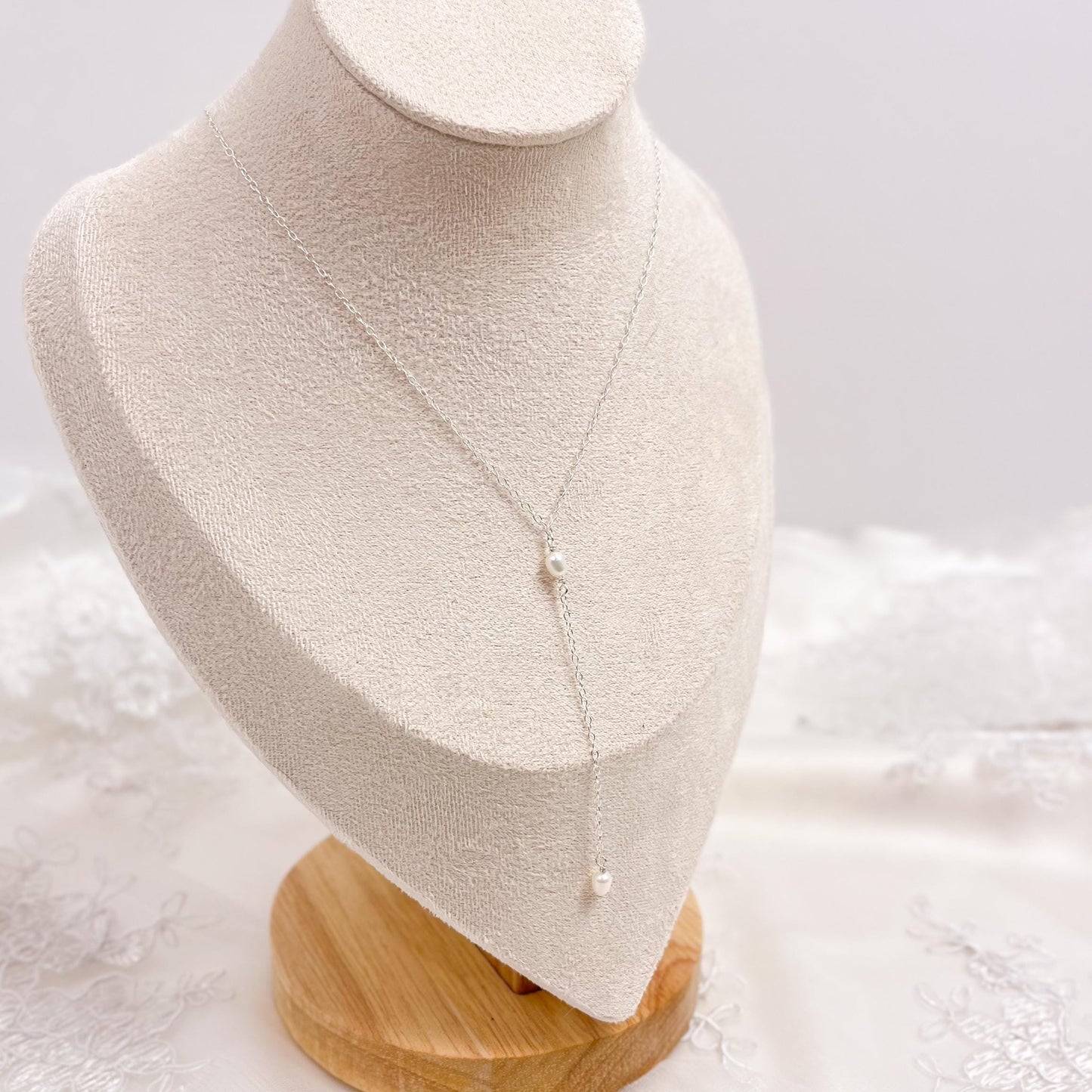Lariat Y Necklace Freshwater Pearl Wedding Jewelry Gold Silver Bridal Jewellery Gift Idea For Mother of the Bride Handmade Present Dainty