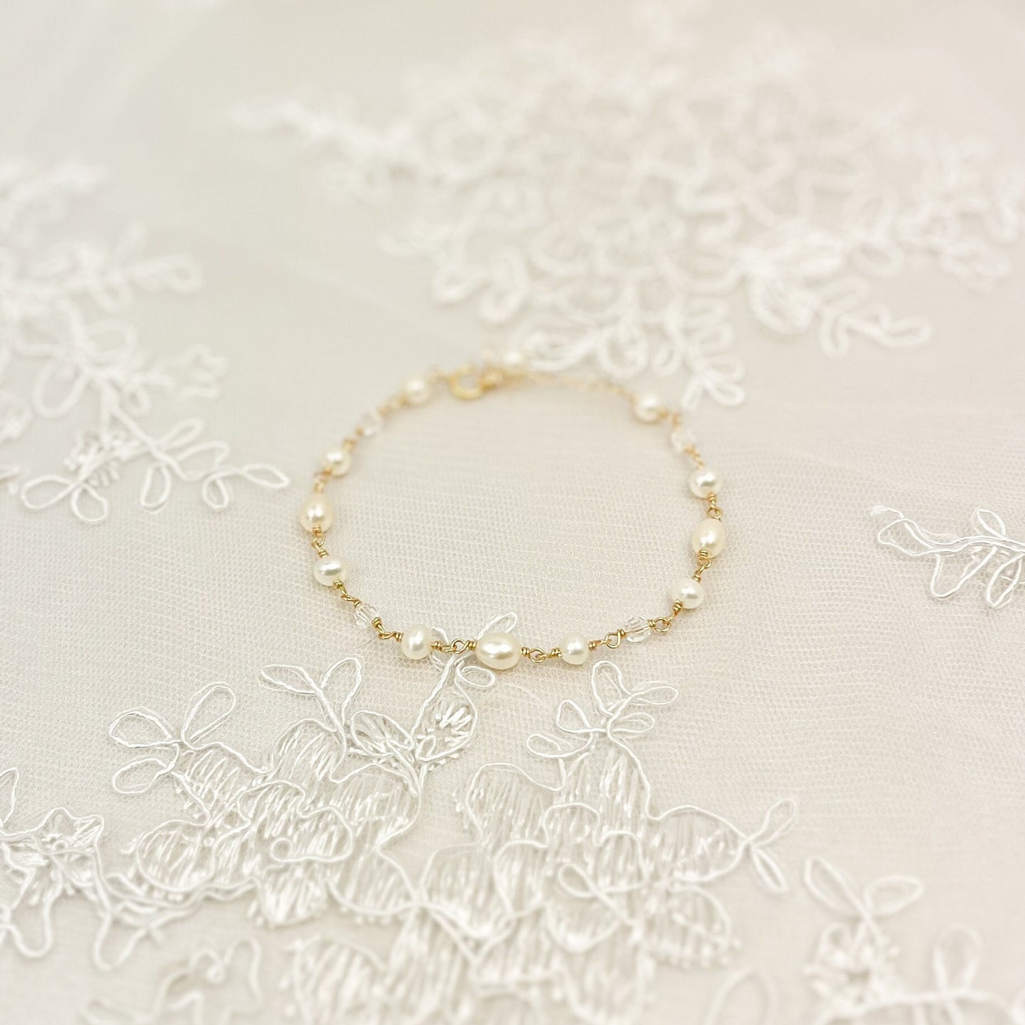 Freshwater Pearl Beaded Bracelet Austrian Crystal Gold Fill Bridal Jewelry Sterling Silver Wedding Present Gift Idea For Bridesmaid Present
