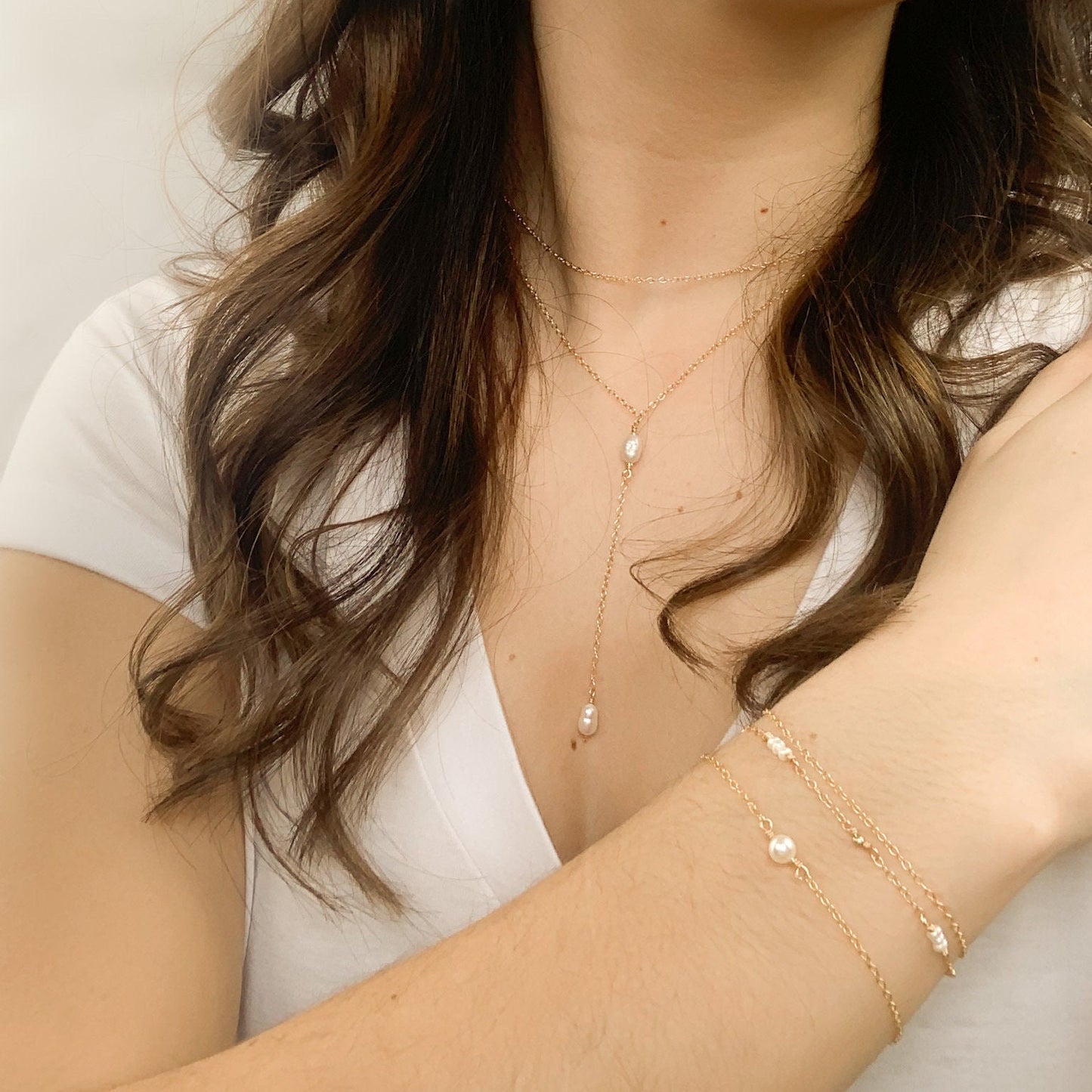 Chain Bracelet Beaded Freshwater Pearl Dainty Jewelry 14k Gold Fill Sterling Silver Jewellery Gift Anniversary Present Handmade