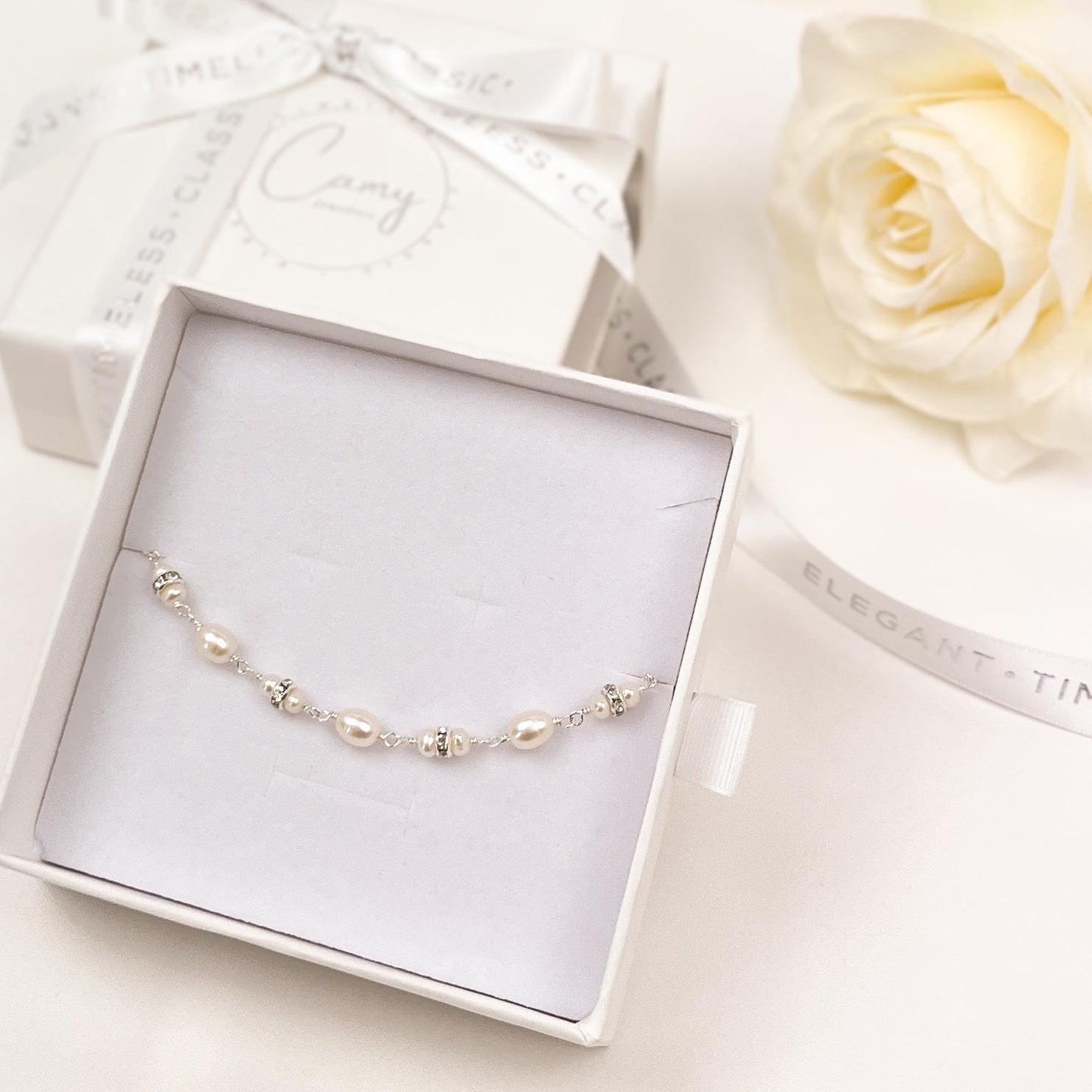 Freshwater Pearl Bracelet Genuine Austrian Crystal Bridal Jewelry 14k Gold Silver Wedding Gift for Bride Heirloom Mother in Law Present Idea