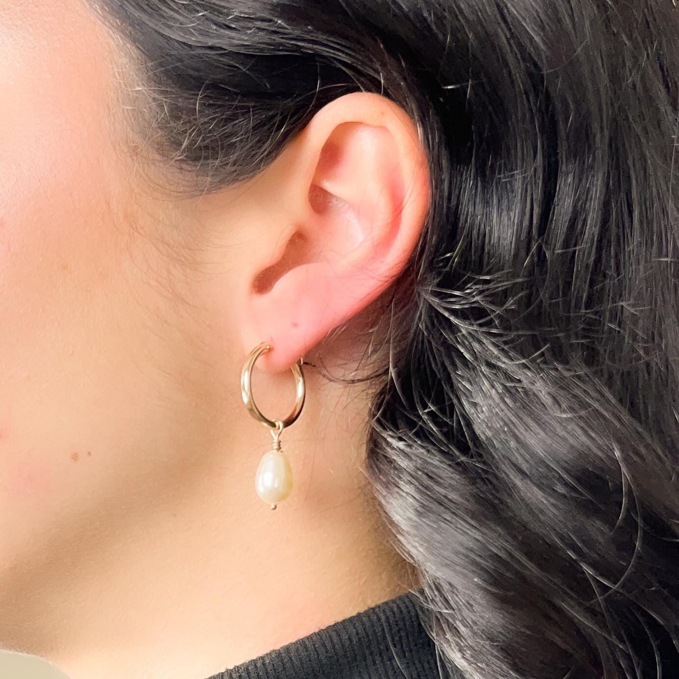 Pearl Teardrop Hoop Earrings Drop Dangle Gift Austrian Crystal Wedding Present for Mother of the Bride Jewelry Daughter in Law Bridal Shower