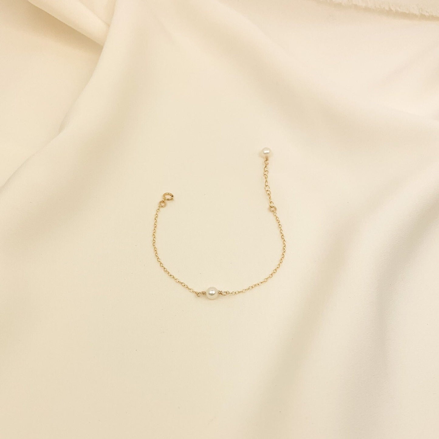 Chain Bracelet Beaded Freshwater Pearl Dainty Jewelry 14k Gold Fill Sterling Silver Jewellery Gift Anniversary Present Handmade