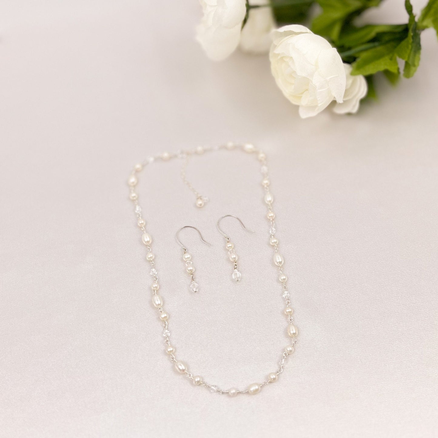Bridal Jewellery Sets Austrian Crystal Beaded Necklace Freshwater Pearl Drop Dangle Earrings Gold Fill Wedding Gift Bride Sterling Silver
