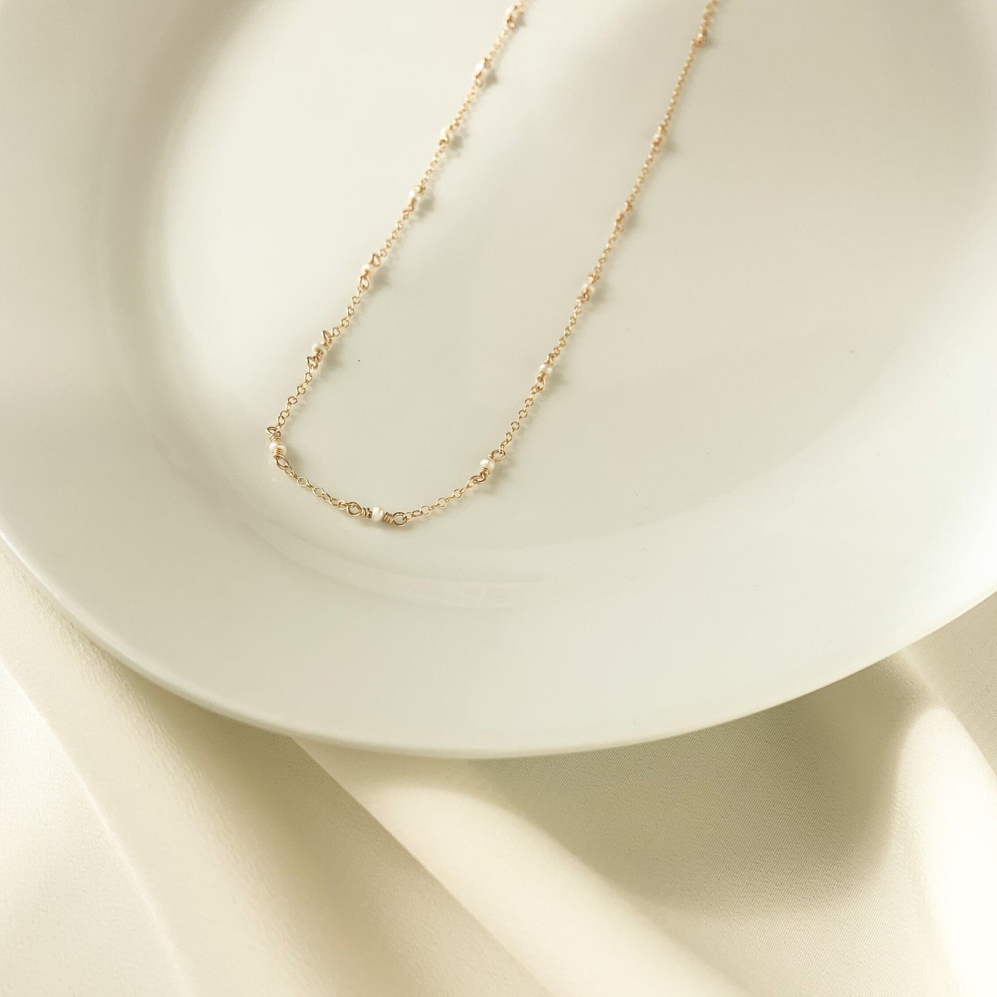 Choker Necklace Freshwater Pearl Satellite Chain Gold Jewellery Silver Handmade Jewelry Birthday Present Idea for Girlfriend Gift Lover Her