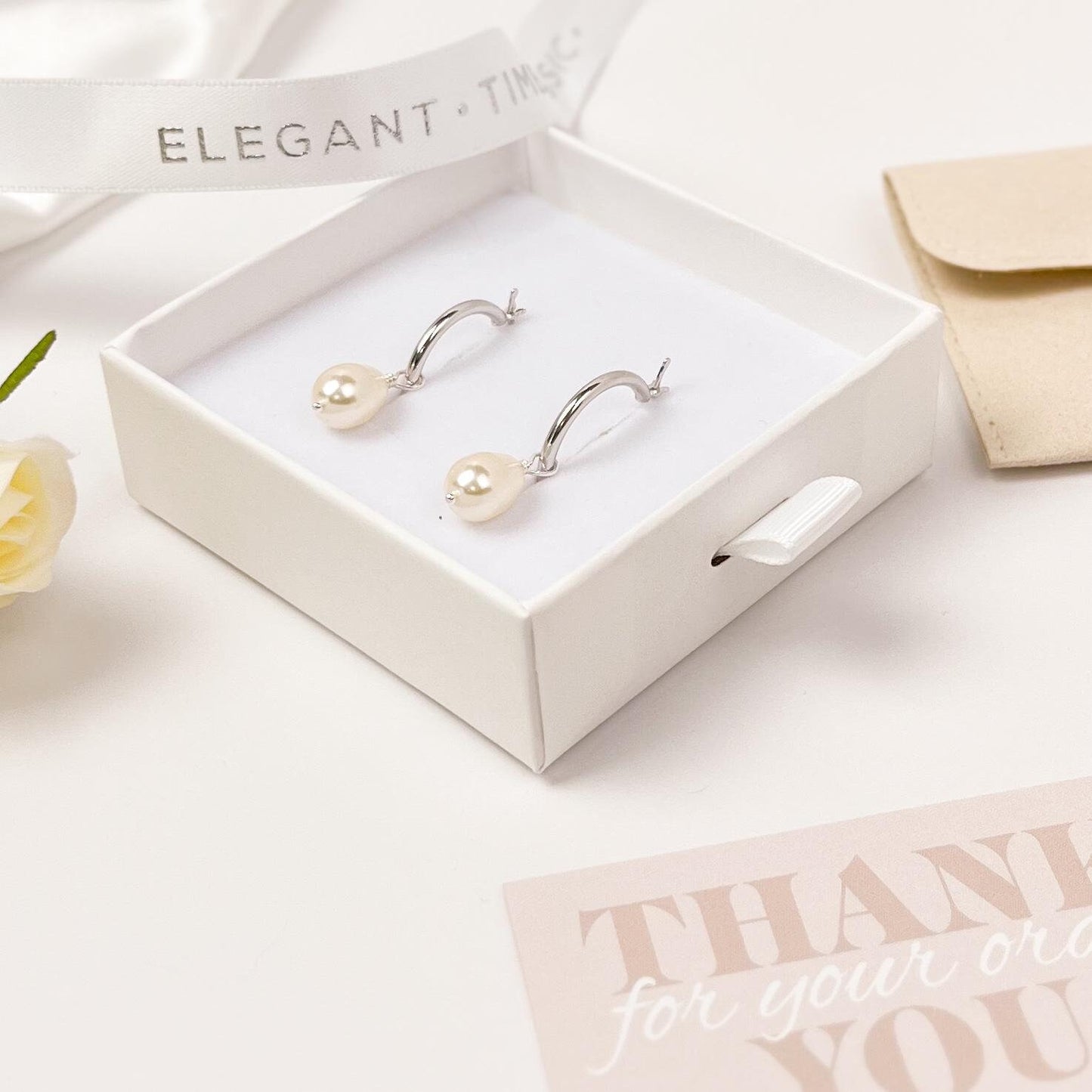 Pearl Teardrop Hoop Earrings Drop Dangle Gift Austrian Crystal Wedding Present for Mother of the Bride Jewelry Daughter in Law Bridal Shower