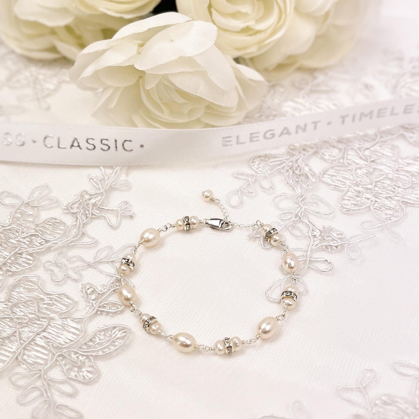 Freshwater Pearl Bracelet Genuine Austrian Crystal Handmade Jewellery 14k Gold Silver Anniversary Gift for Wife Birthday Present Idea Women