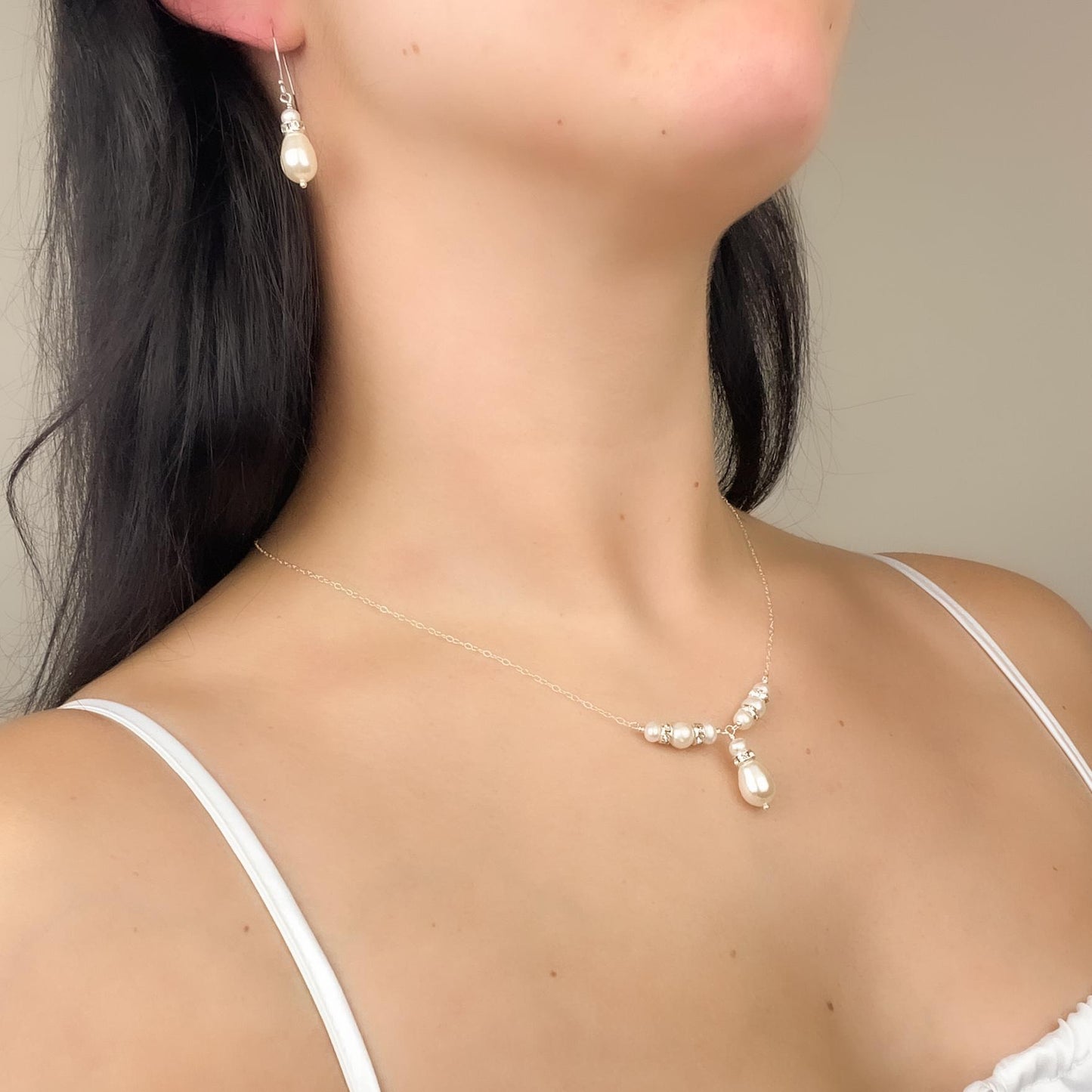 Wedding Day Long Drop Necklace Rhinestone V Shaped Pearl Beaded Gift for the Soon to be Bride from Groom Step Mom in Law Present Bridesmaid