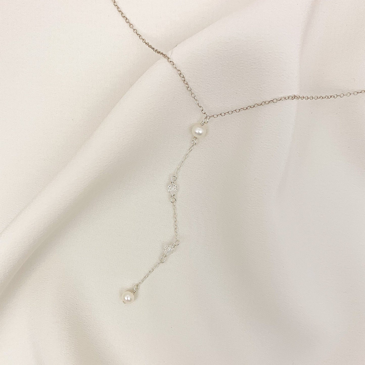 Crystal Lariat Y Necklace Austrian Jewelry Freshwater Pearl Gold Jewellery Silver Handmade Wedding Present Mother of the Bride Gift Idea