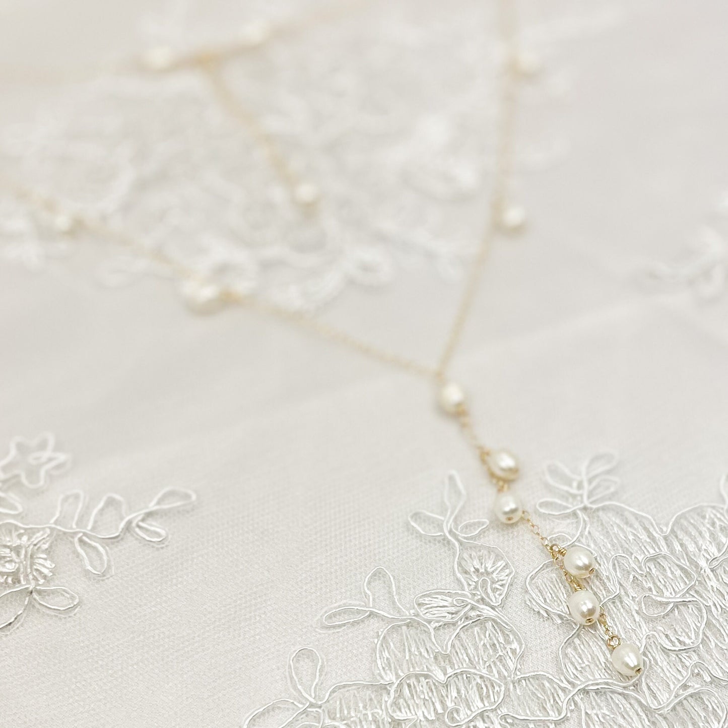 Bridal Lariat Necklace Freshwater Pearl Wedding Jewelry Austrian Crystal Bride Present Gold Fill Sterling Silver Gift Heirloom