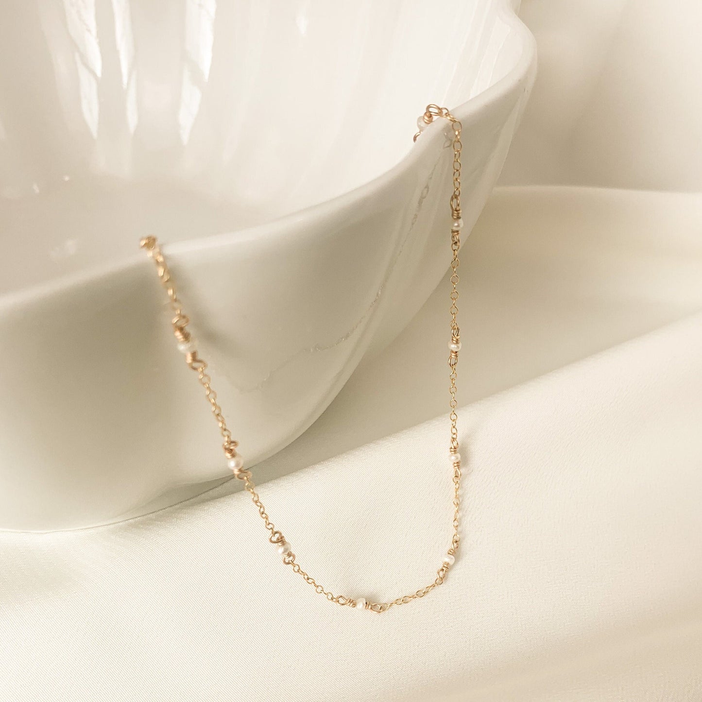 Choker Necklace Freshwater Pearl Satellite Chain Gold Jewellery Silver Handmade Jewelry Birthday Present Idea for Girlfriend Gift Lover Her