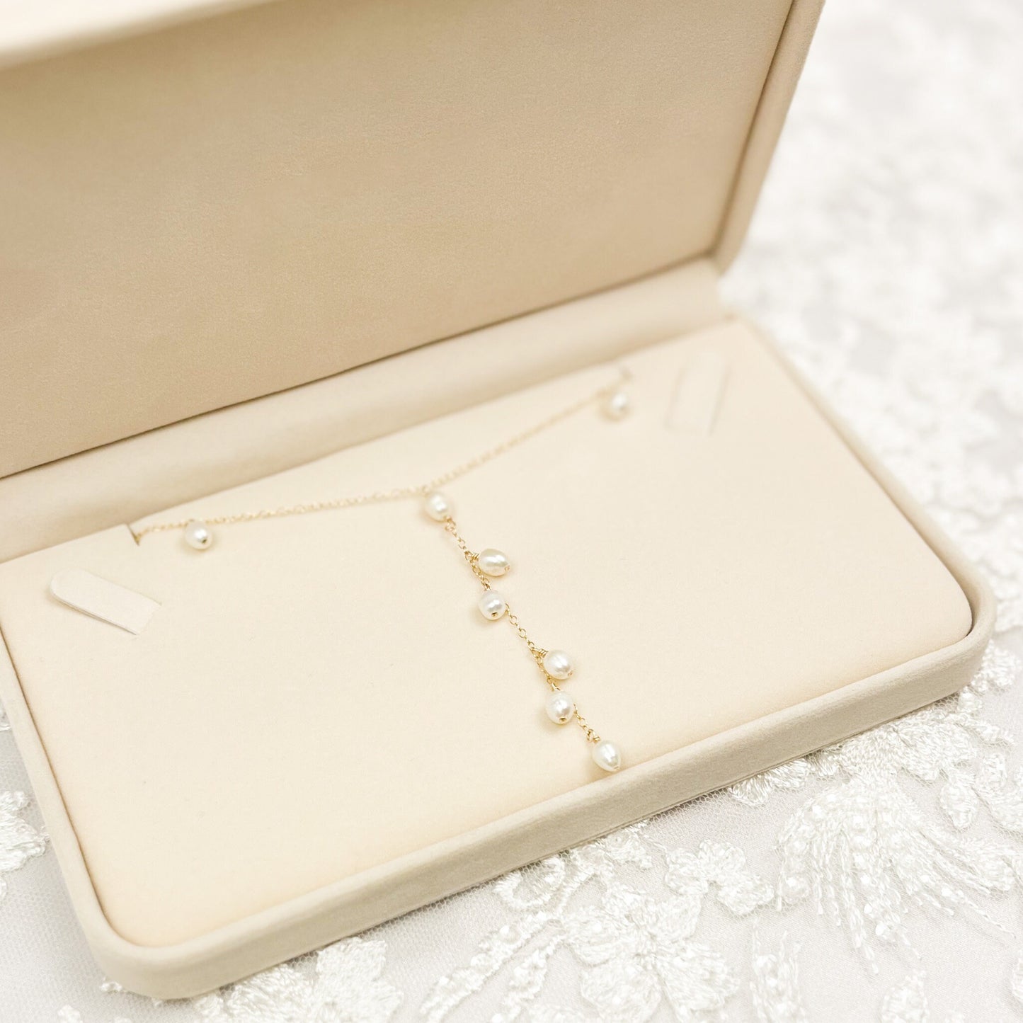 Bridal Lariat Necklace Freshwater Pearl Wedding Jewelry Austrian Crystal Bride Present Gold Fill Sterling Silver Gift Heirloom