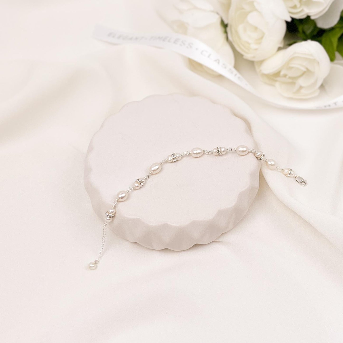 Freshwater Pearl Bracelet Genuine Austrian Crystal Handmade Jewellery 14k Gold Silver Anniversary Gift for Wife Birthday Present Idea Women