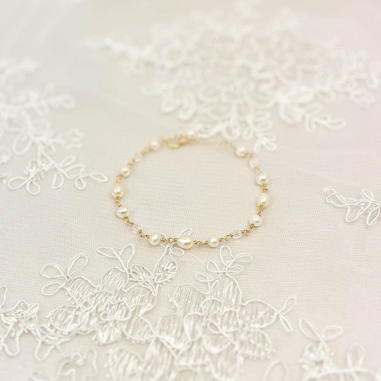 Freshwater Pearl Beaded Bracelet Austrian Crystal Gold Fill Bridal Jewelry Sterling Silver Wedding Present Idea For Gift Bride Heirloom