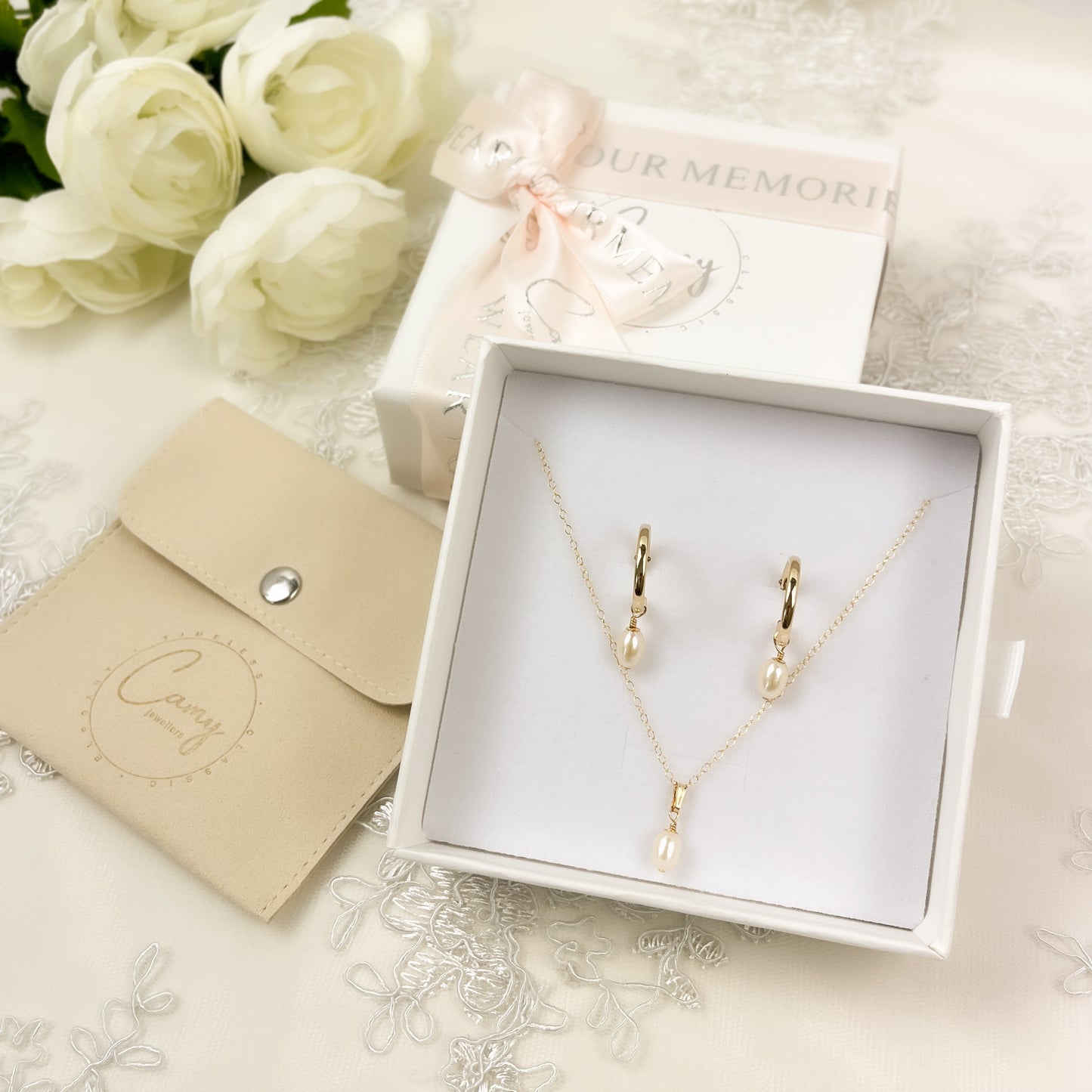 Jewelry Set Wedding Gold Silver Earrings Bridal Pearl Pendant Gift Idea for Bridesmaid Proposal Maid of Honor Present Bachelorette Memento