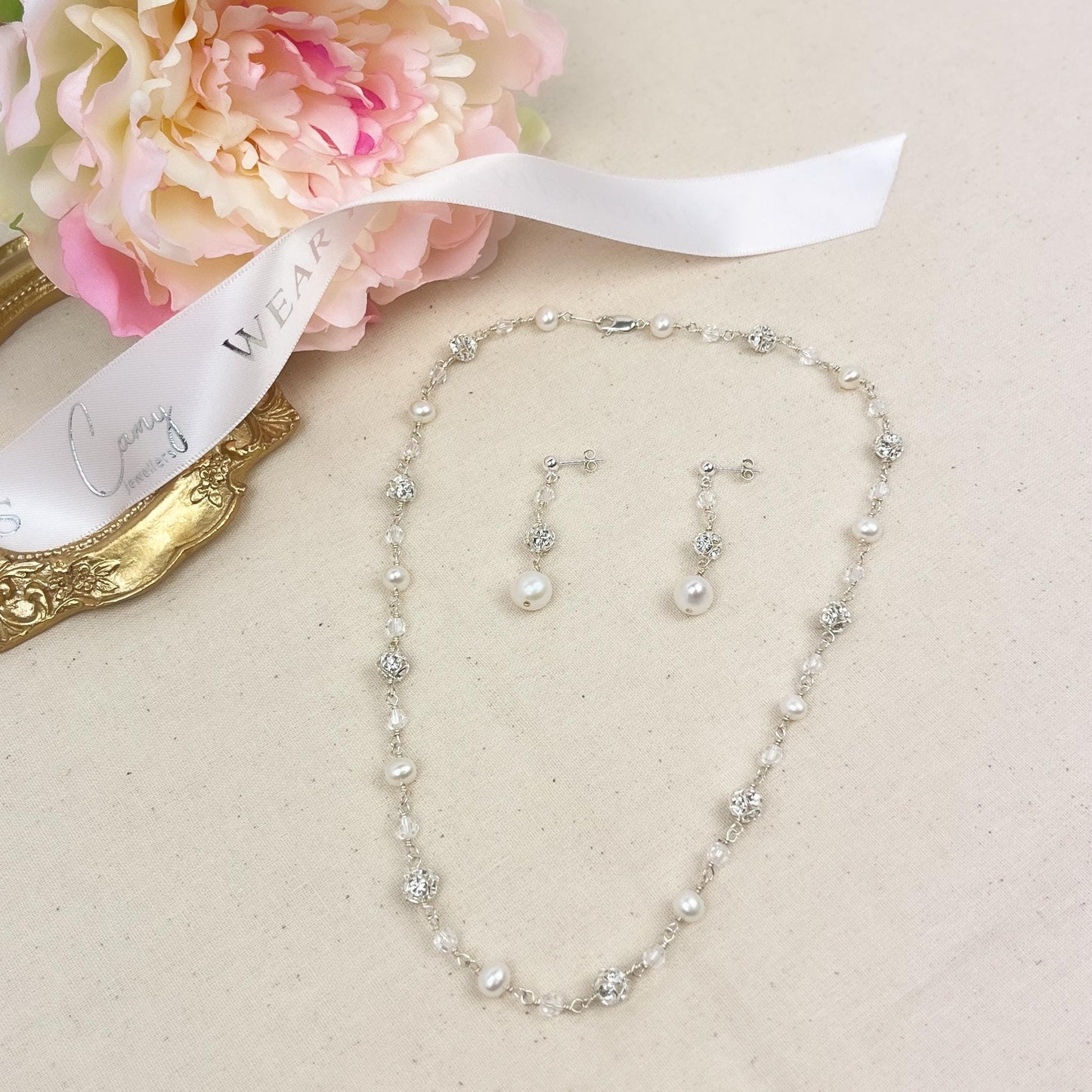 Jewellery Set Matching Necklace and Earrings Sets Freshwater Pearl Austrian Crystal Statement Pieces Gold Silver Jewelry Present Women Gift