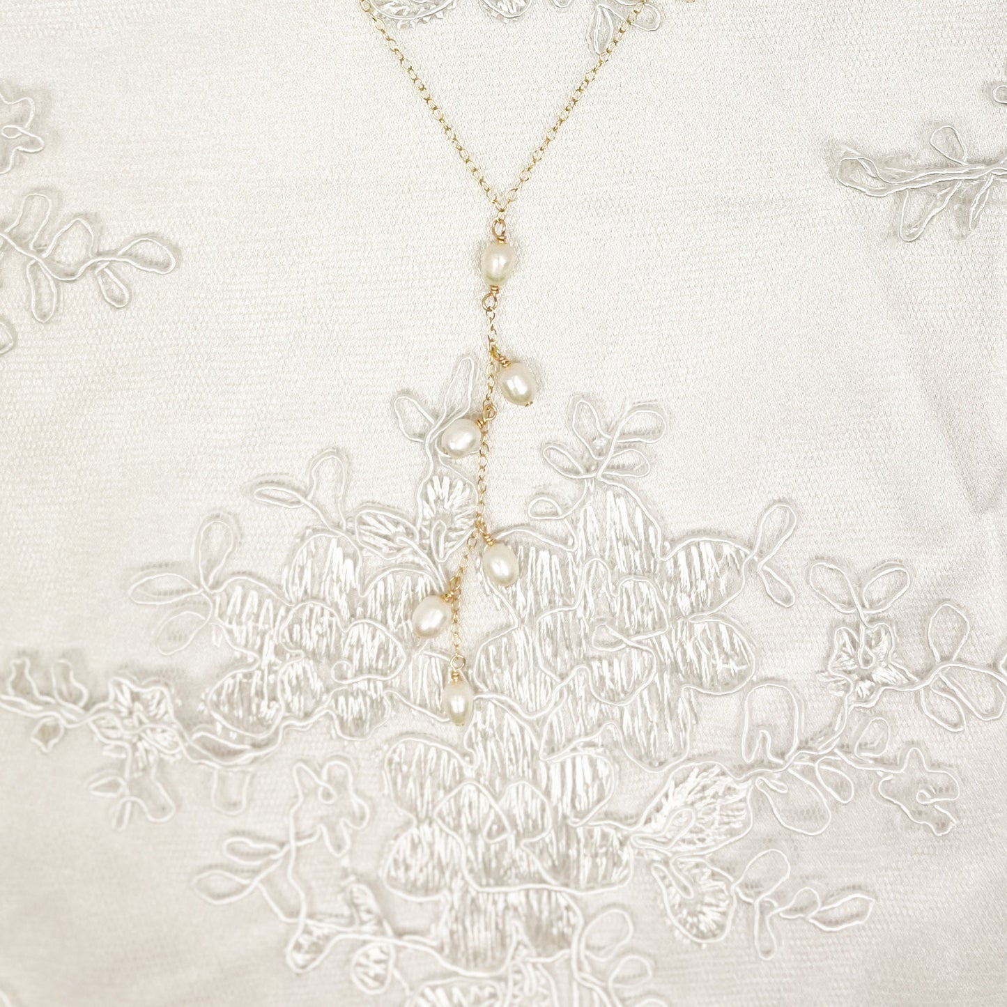 Bridal Lariat Necklace Freshwater Pearl Wedding Jewelry Austrian Crystal Bride Present Gold Fill Sterling Silver Gift Heirloom