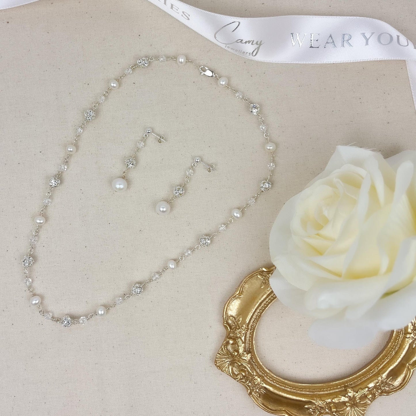 Jewellery Set Matching Necklace and Earrings Sets Freshwater Pearl Austrian Crystal Statement Pieces Gold Silver Jewelry Present Women Gift