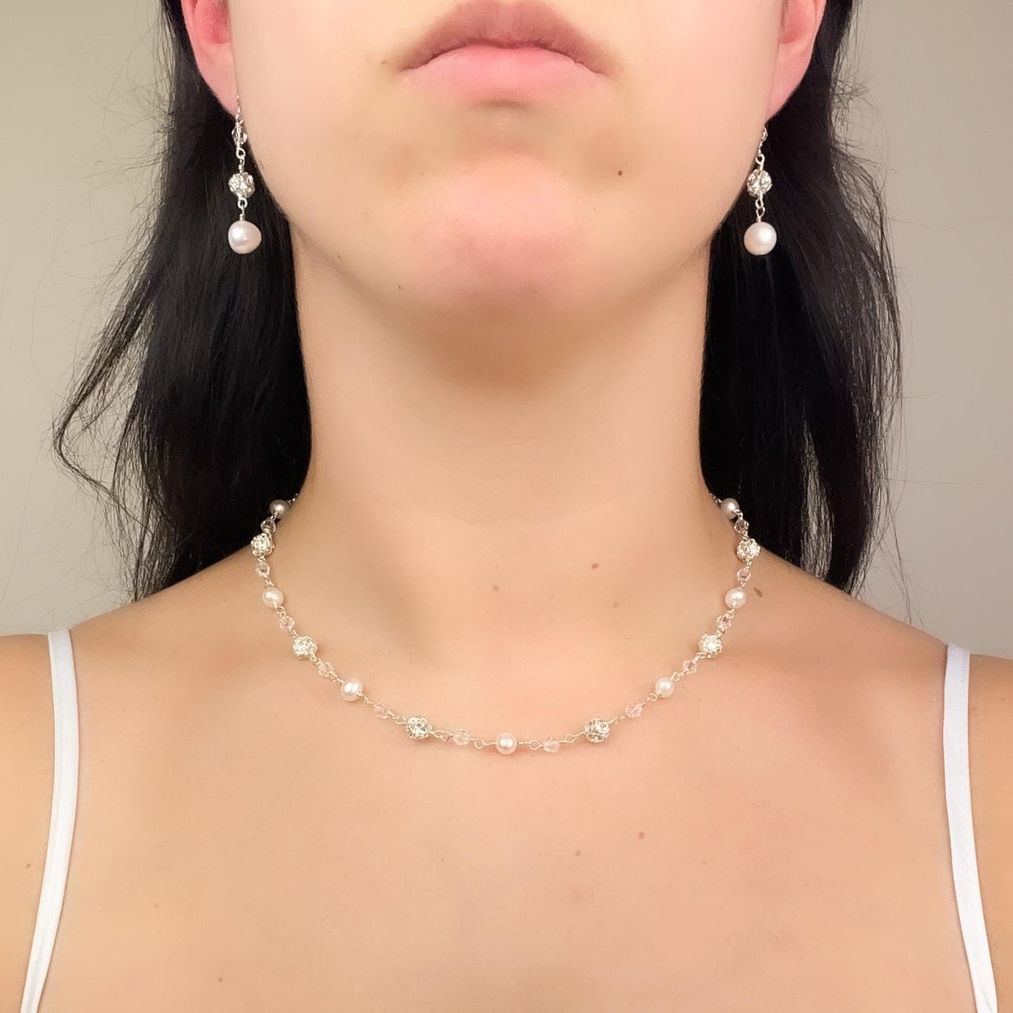 Wedding Jewelry Set Pearl Necklace Crystal Earrings Bridal Jewellery Gift Idea for Mother of Bride Present Daughter in Law Family Heirloom