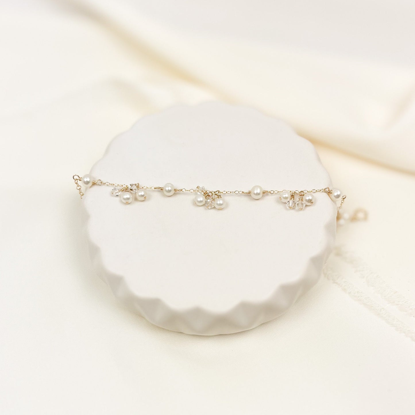 Charm Bracelet Austrian Crystal Freshwater Pearl Station Bracelet Gold Silver Anniversary Gift Idea for Wife Girlfriend Present Woman Girl