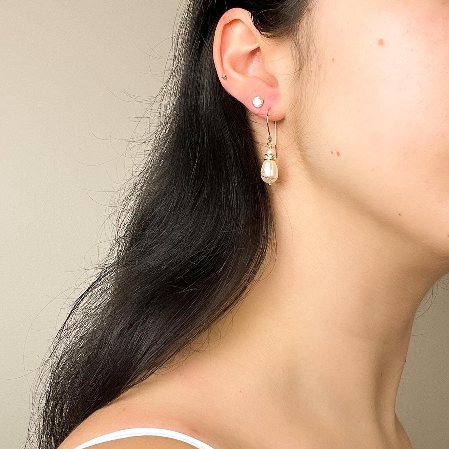 Freshwater Pearl Earrings Rondelle Austrian Crystal Drop Dangle Bridal Jewelry Wedding Gift Mother of the Bride or Groom Idea for Heirloom