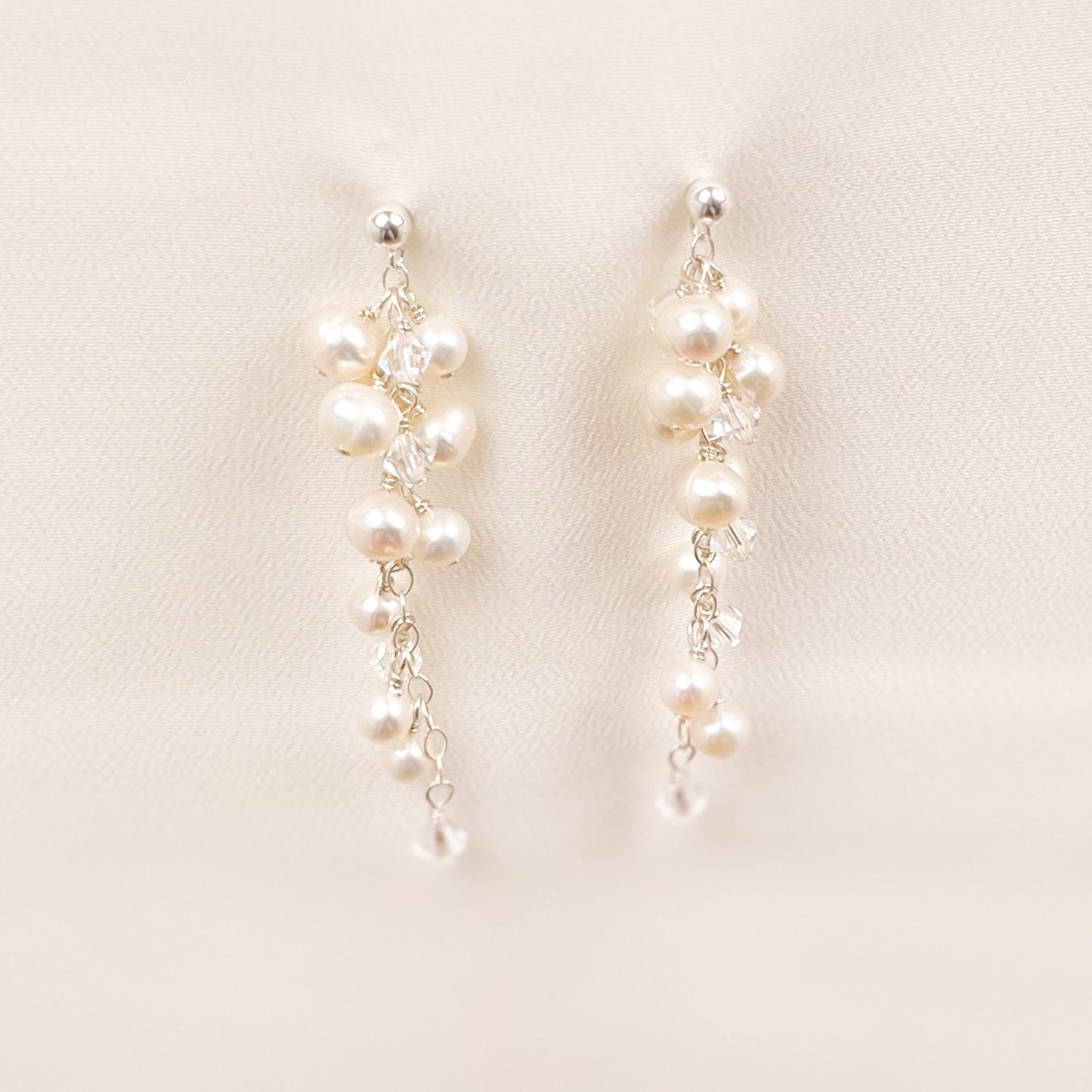 Bridal Earrings Freshwater Pearl Austrian Crystal Wedding Present Gift Gold Fill Sterling Silver Bride Heirloom Jewellery