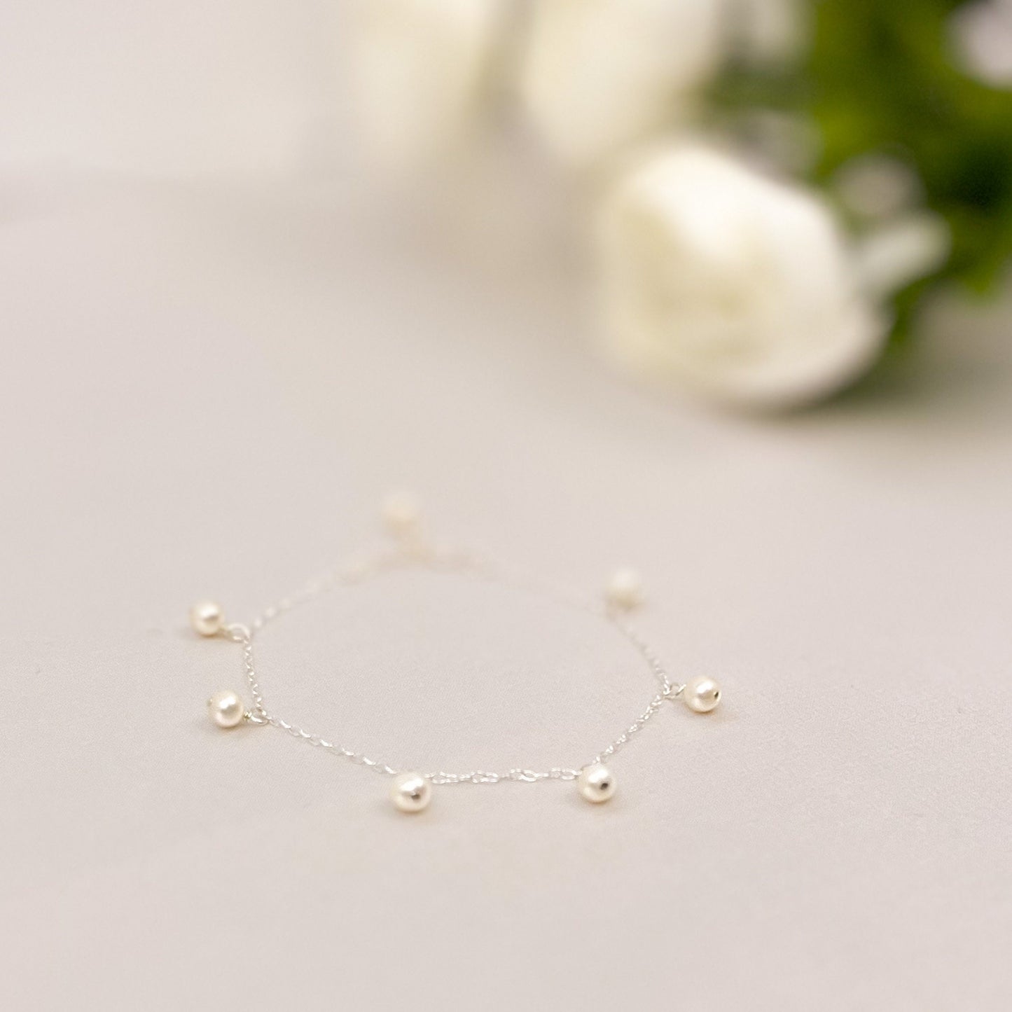 Charm Bracelet Freshwater Pearl Station Bracelet Gold Fill Sterling Silver Jewelry Anniversary Present for Her Gift Idea Handmade Jewellery
