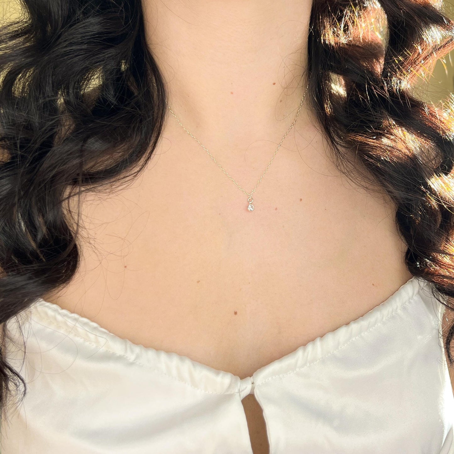 Cubic Zirconia Stone Pendant Necklace Drop Dangle Minimalist Dainty Wedding Gift Idea Maid of Honor Proposal Present Bridal Shower Jewelry