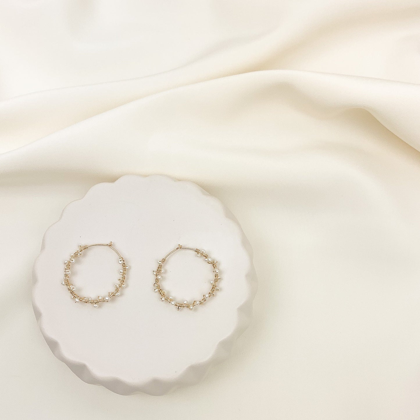 Hoop Earrings Freshwater Pearl Gold Jewelry Silver Jewellery Gift Idea for Anniversary Handmade Dainty Present Wife Girlfriend Loved One Her
