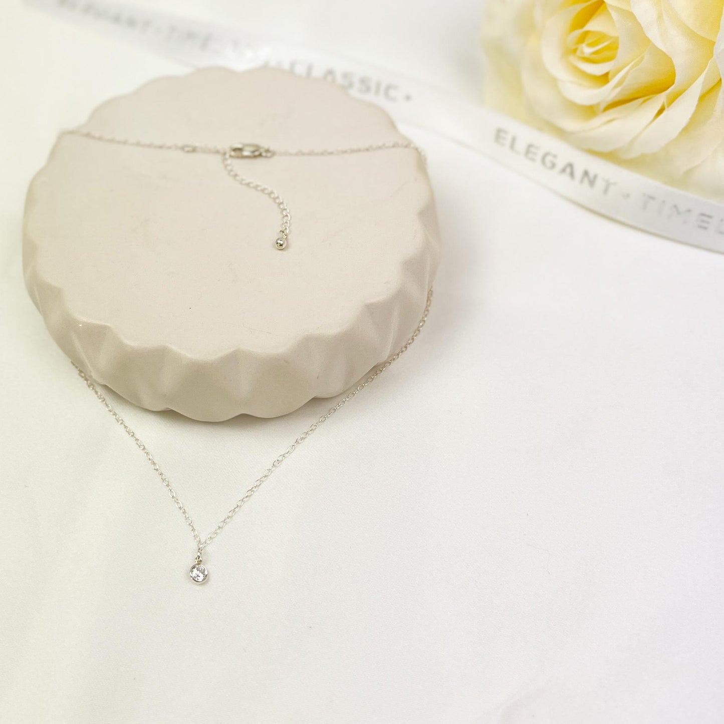 Cubic Zirconia Stone Pendant Necklace Drop Dangle Minimalist Dainty Wedding Gift Idea Maid of Honor Proposal Present Bridal Shower Jewelry