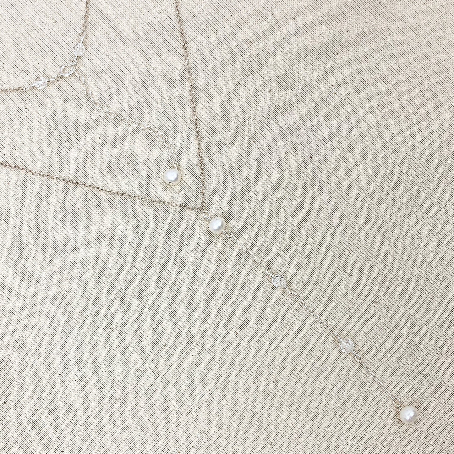 Crystal Lariat Y Necklace Austrian Jewelry Freshwater Pearl Gold Jewellery Silver Handmade Wedding Present Mother of the Bride Gift Idea