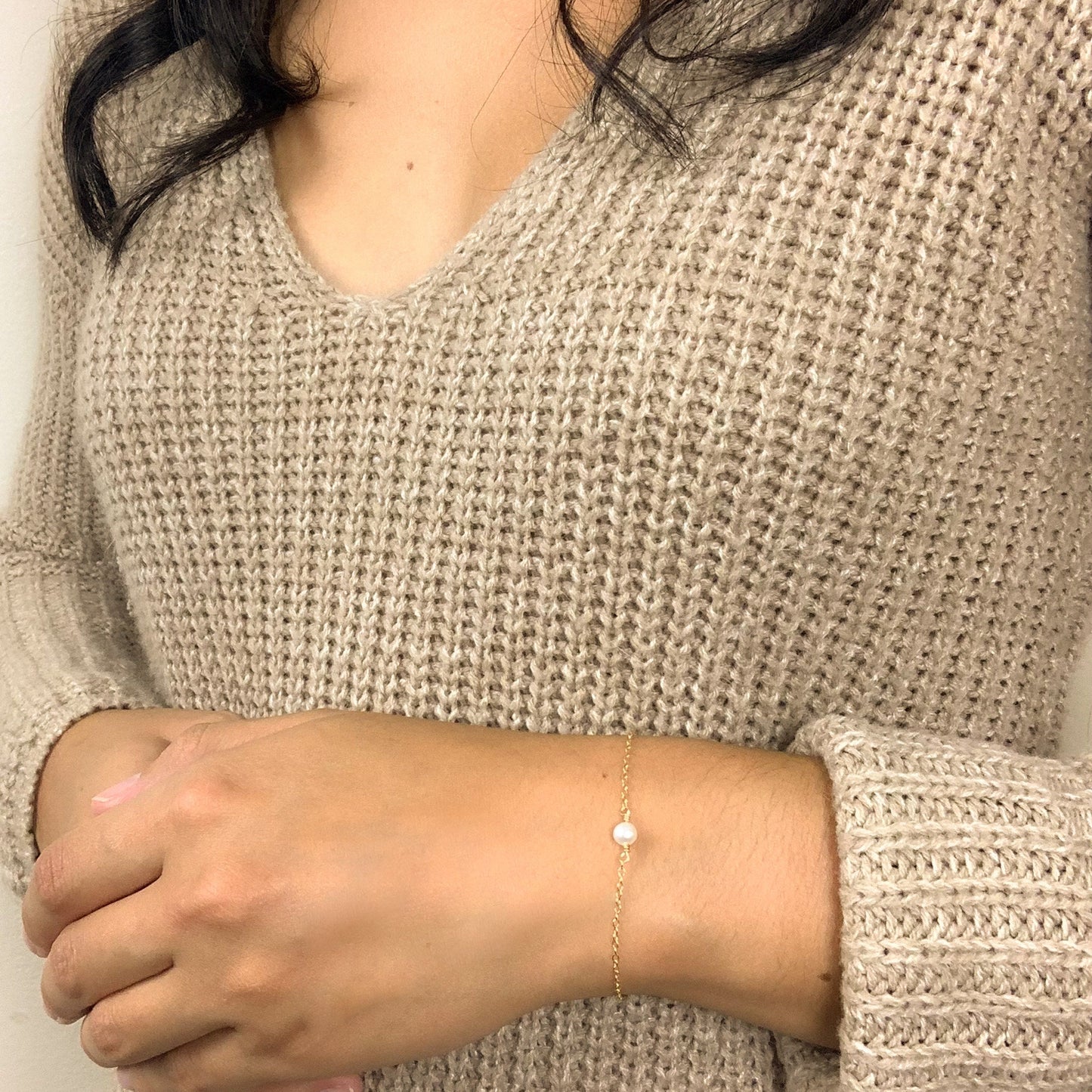 Chain Bracelet Beaded Freshwater Pearl Dainty Jewelry 14k Gold Fill Sterling Silver Jewellery Gift Anniversary Present Handmade