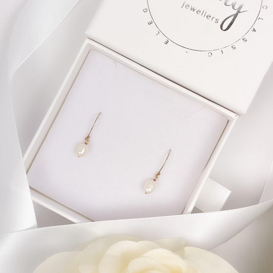 Minimalist Drop Earrings Freshwater Pearl Dangle Jewelry 14k Gold Fill Jewellery Sterling Silver Gift for Wife Anniversary Present Birthday