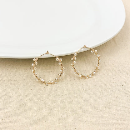 Hoop Earrings Freshwater Pearl Gold Jewelry Silver Jewellery Gift Idea for Anniversary Handmade Dainty Present Wife Girlfriend Loved One Her