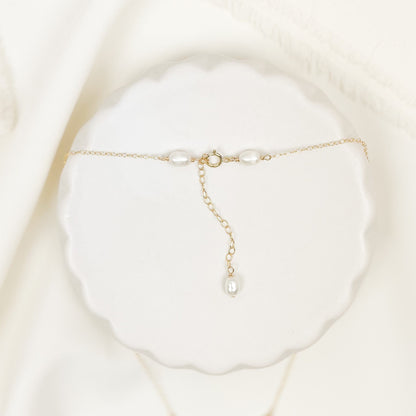 Bridal Lariat Necklace Freshwater Pearl Wedding Jewelry Austrian Crystal Bride Present Gold Fill Sterling Silver  Gift Heirloom