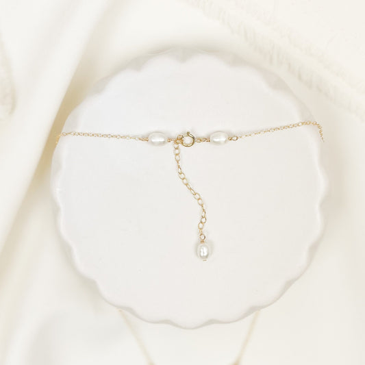 Bridal Lariat Necklace Freshwater Pearl Wedding Jewelry Austrian Crystal Bride Present Gold Fill Sterling Silver  Gift Heirloom
