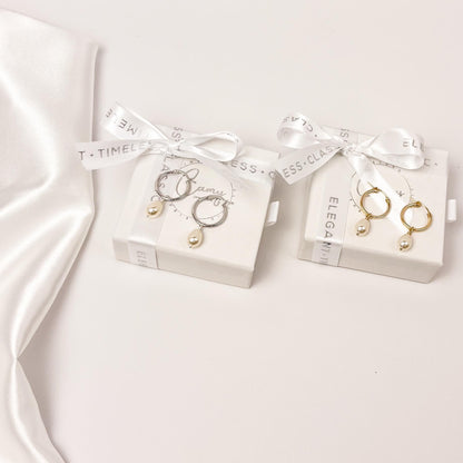 Pearl Teardrop Hoop Earrings Drop Dangle Gift Austrian Crystal Wedding Present for Mother of the Bride Jewelry Daughter in Law Bridal Shower