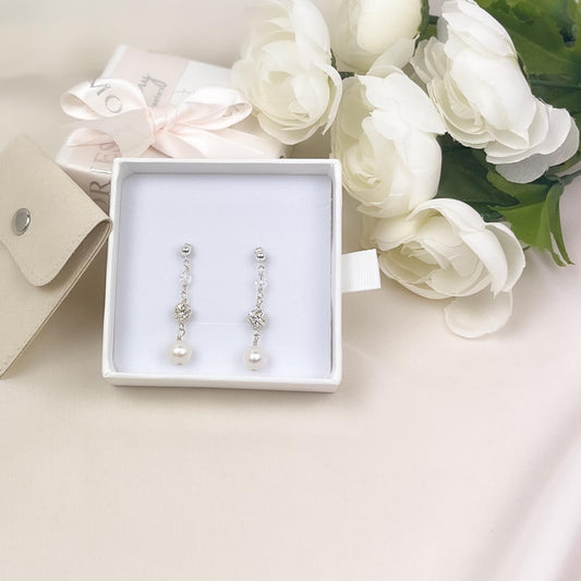Dangly Freshwater Pearl Drop Earrings Handmade Beaded Jewelry Sparkly Birthday Gift Idea for Wife Girlfriend Present Loved One Anniversary