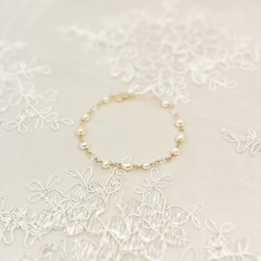 Freshwater Pearl Beaded Bracelet Austrian Crystal Gold Fill Bridal Jewelry Sterling Silver Wedding Present Gift Idea For Bridesmaid Present