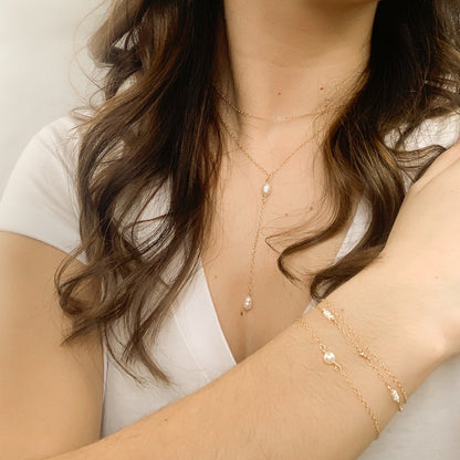 Chain Bracelet Beaded Freshwater Pearl Dainty Jewelry 14k Gold Fill Sterling Silver Jewellery  Gift Anniversary Present Handmade