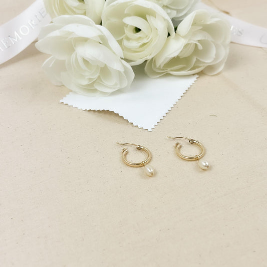 Bridal Freshwater Pearl Hoop Gold Silver Earrings For Step Mom on Wedding Day Bridesmaid Gift Idea Maid of Honor Present Jewelry From Groom