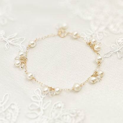 Charm Bracelet Austrian Crystal Freshwater Pearl Station Bracelet Gold Silver Anniversary Gift Idea for Wife Girlfriend Present Woman Girl