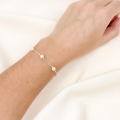 Freshwater Pearl Beaded Bracelet Gold Silver Chain Anniversary Gift for Her Present Idea Wife Women Birthday Christmas Girlfriend Jewelry