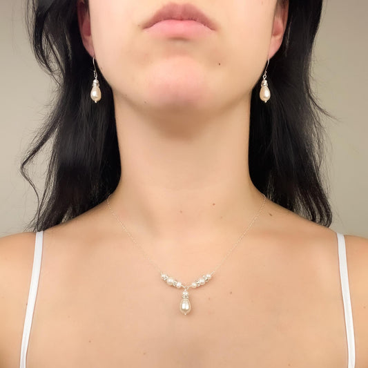 Wedding Day Long Drop Necklace Rhinestone V Shaped Pearl Beaded Gift for the Soon to be Bride from Groom Step Mom in Law Present Bridesmaid
