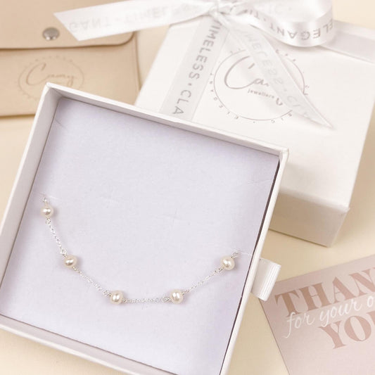 Freshwater Pearl Beaded Bracelet Gold Silver Chain Anniversary Gift for Her Present Idea Wife Women Birthday Christmas Girlfriend Jewelry