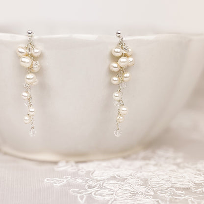 Bridal Earrings Freshwater Pearl Austrian Crystal Wedding Present  Gift Gold Fill Sterling Silver Bride Heirloom Jewellery
